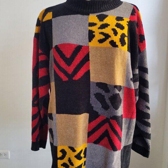 Imagio Unisex Tri-color Block Fleece High Collar Sweater (Size: Medium) - Picture 9 of 13